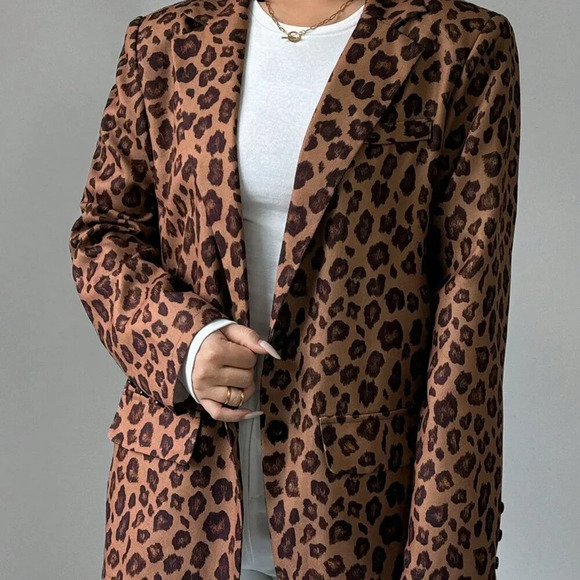 Brown Casual Women's Leopard Print Blazer - Picture 5 of 7